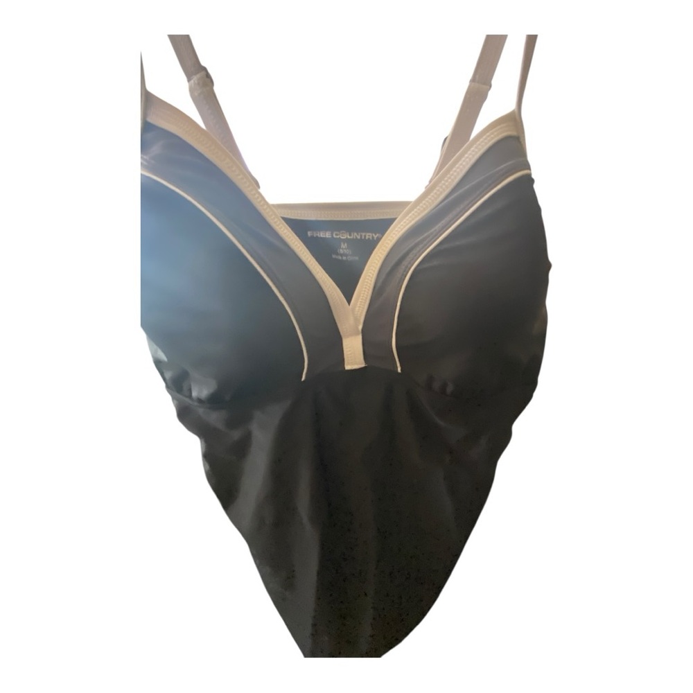 Free Country Black and Cream Swim Top with Spaghetti Straps - Picture 3 of 5